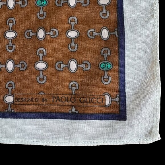VINTAGE GUCCI Silk Scarf Horsebit pattern Handkerchief Pocket Square - Picture 1 of 9